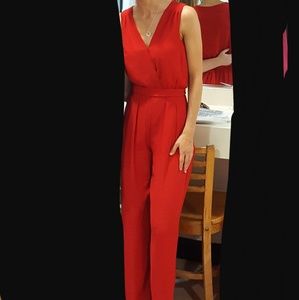 Red flowy jumpsuit